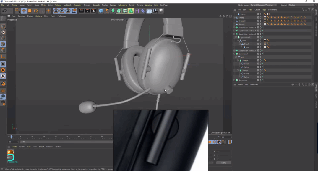 C4D雷蛇黑鲨游戏耳机多边形建模教程(图3)