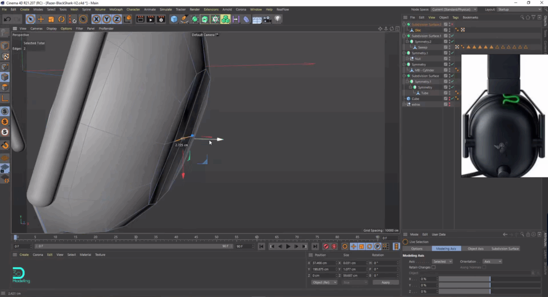 C4D雷蛇黑鲨游戏耳机多边形建模教程(图2)