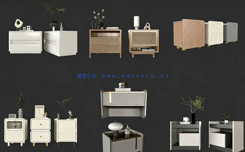 3D单体床头柜模型vol01-现代简约风（35套）(图1)