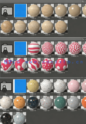 OC中文材质 预设球 渲染塑料镀金铜属纸张土纸库纹理贴图C4D材质(图3)