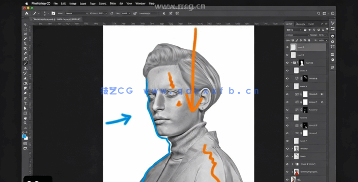 PS照片变石膏雕塑艺术特效实例制作频教程(图3)