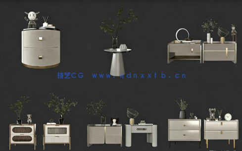 35套单体床头柜模型vol01-现代简约风(图3)