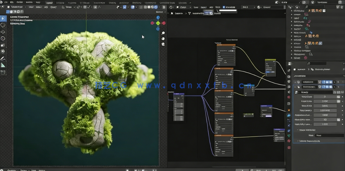 Blender使用插件制作苔藓与流水效果视频教程(图4)