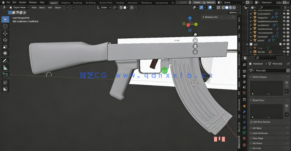Blender 3A级游戏武器AK47模型制作工作流程视频教程(图2)