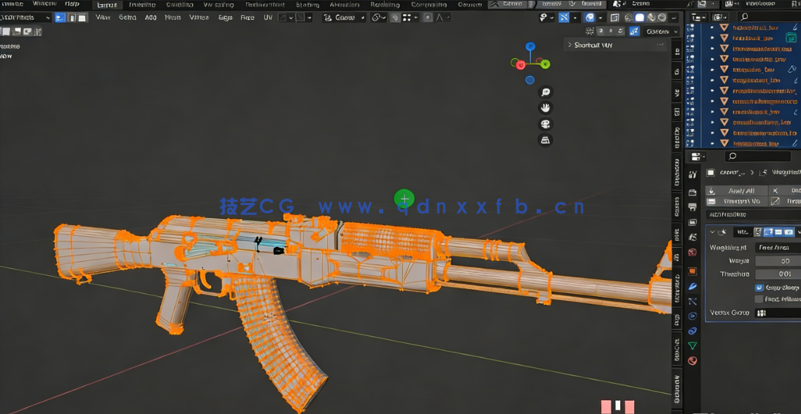Blender 3A级游戏武器AK47模型制作工作流程视频教程(图3)