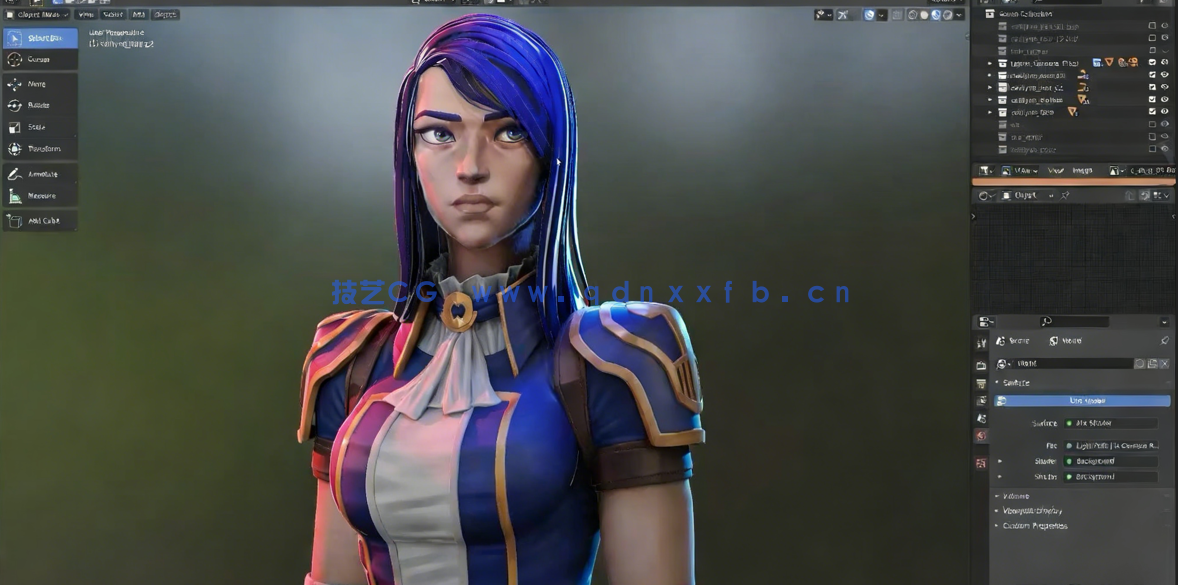 Blender英雄联盟游戏角色皮城女警Caitlyn凯特琳制作视频课程(图5)