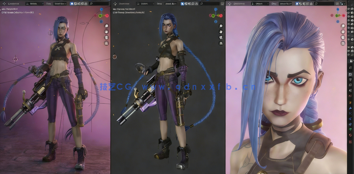 Blender机枪女战士游戏角色完整制作工作流程视频教程 (图5)