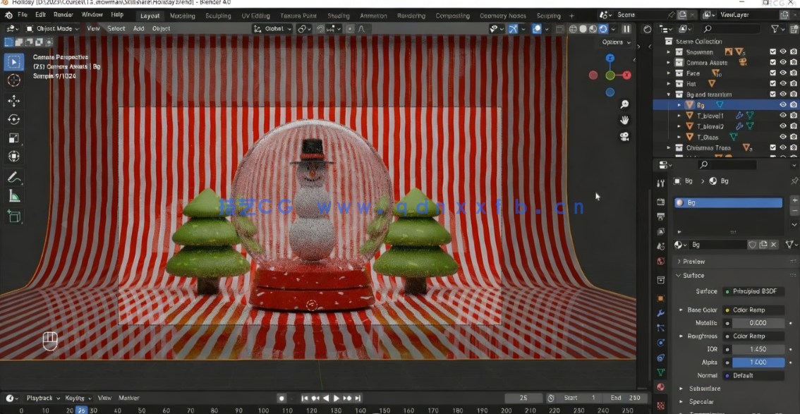 Blender逼真雪人假日玻璃球实例制作视频教程(图5)