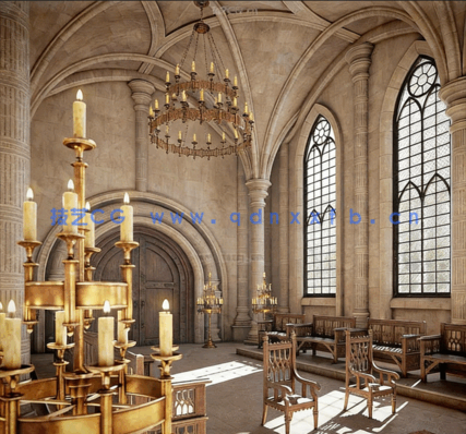 [室内设计] 中世纪哥特风格王座大厅室内场景全套3D模型(图3)