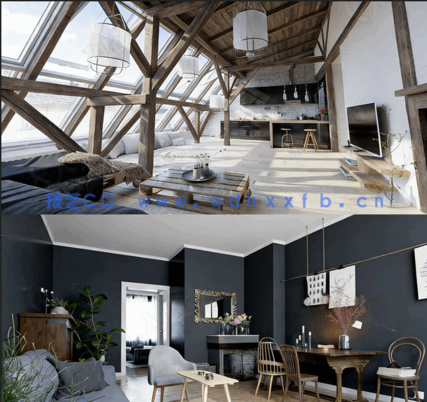 [室内设计] 10组斯堪的纳维亚风格室内装饰设计场景3D模型合集(图1)