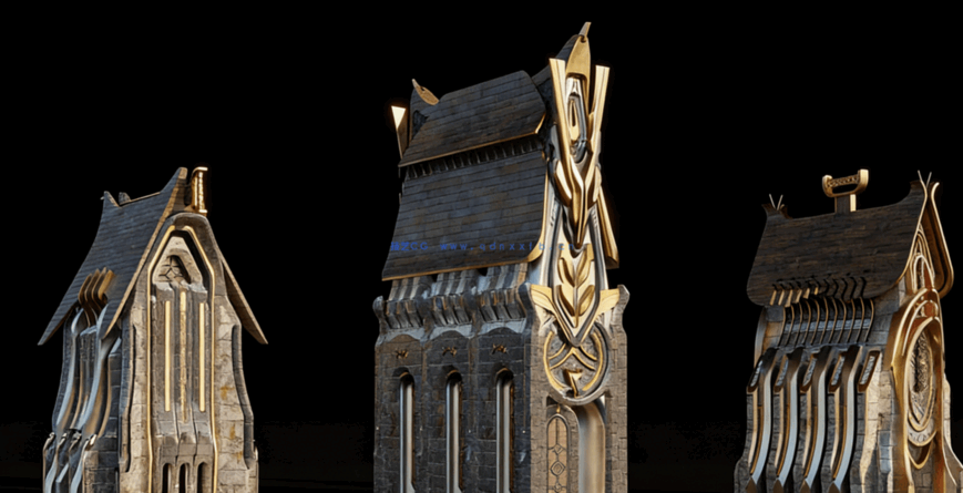 [建筑景观] 新阿斯加德北欧神话奇幻建筑环境场景3D模型(图2)