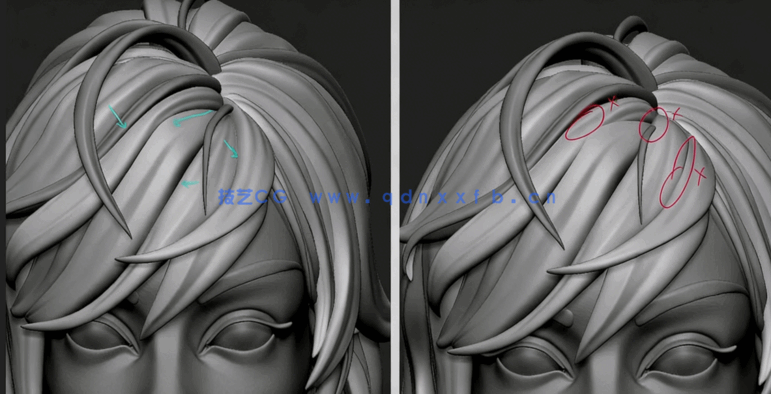 ZBrush人物角色头发发型雕刻实例训练视频教程(图2)