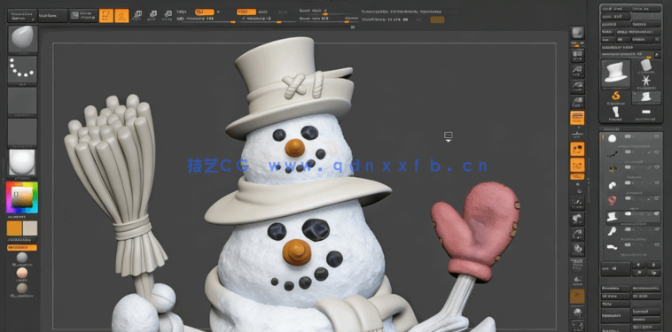 Zbrush冬日雪人雕刻建模实例制作视频教程(图4)