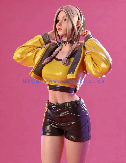 [3D打印人物] 赛博朋克皮衣裤时尚女孩角色雕刻手办3D打印模型(图2)