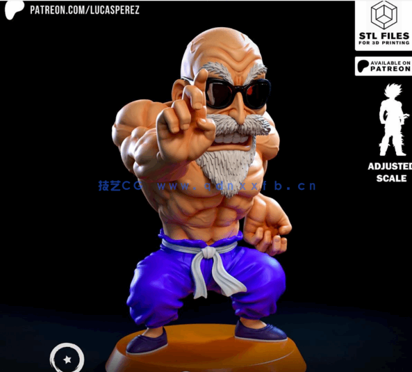 [3D打印人物] 龟仙人Maestro Roshi《七龙珠》动漫角色雕刻手办3D打印模型(图2)