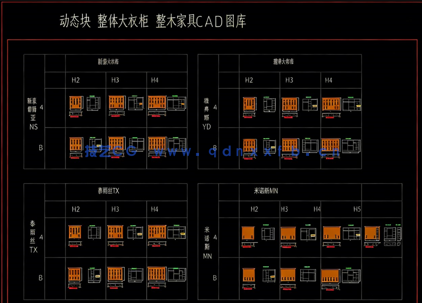 动态块 整体大衣柜 整木家具CAD图库(图2)