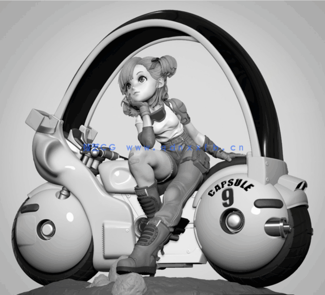 [3D打印人物] 布尔玛蓝色短发《七龙珠》动漫角色雕刻手办3D打印模型(图5)