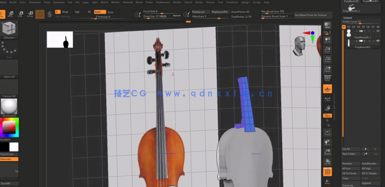 Zbrush小提琴雕刻雕塑3D打印制作视频教程 (图4)