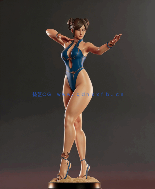 [3D打印人物] 春丽清凉战斗姿势《街头霸王6》游戏角色雕刻手办3D打印模型(图1)