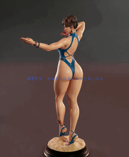 [3D打印人物] 春丽清凉战斗姿势《街头霸王6》游戏角色雕刻手办3D打印模型(图4)