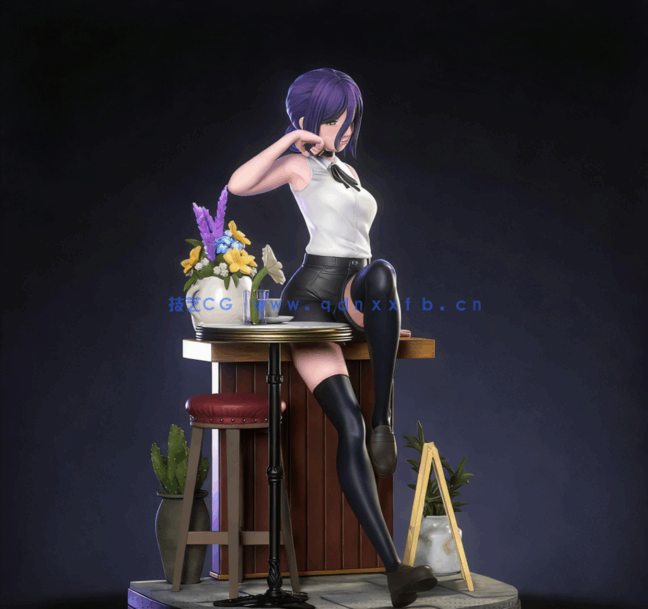 [3D打印人物] 蕾塞Reze坐姿《链锯人》动画角色雕刻手办3D打印模型(图3)