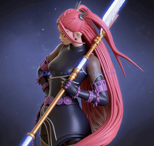 [3D打印人物] 韩系流行美学暗黑恶魔女猎人角色雕刻手办3D打印模型(图3)