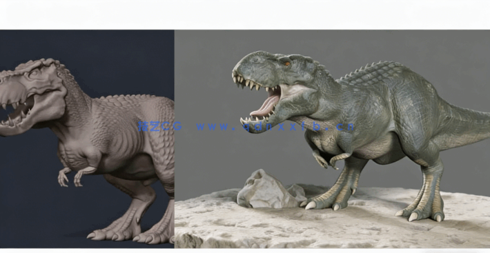 Zbrush影视级逼真恐龙雕塑模型和纹理制作视频教程 (图3)