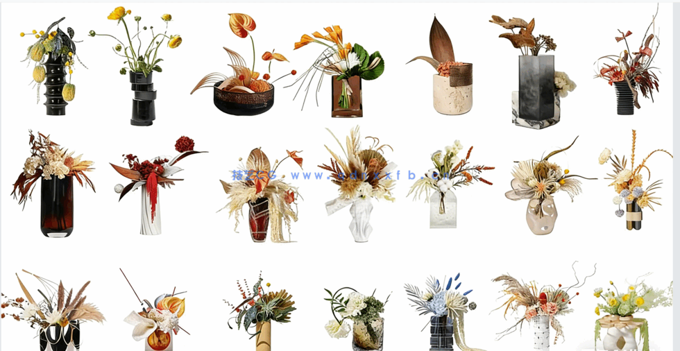 psd免抠艺术花卉花瓶摆件贴图(图1)
