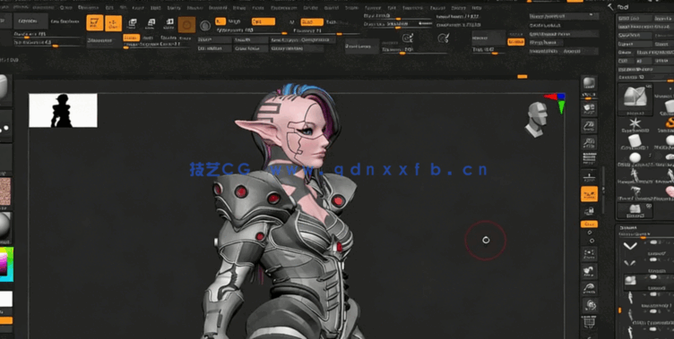 Zbrush赛博朋克女性角色雕刻建模实例制作视频教程(图2) Zbrush赛博朋克女性角色雕刻建模实例制作视频教程(图2)