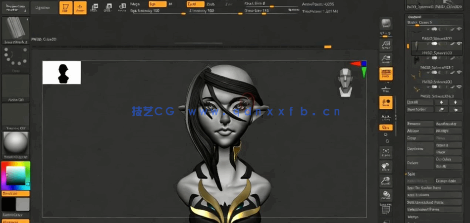 ZBrush长发女性半身像雕刻实例制作流程视频教程(图4)