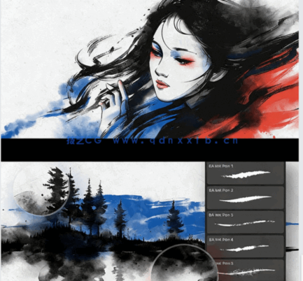 东方水墨美学数字绘画PS笔刷合集(图1)