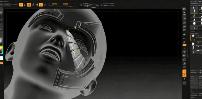 ZBrush机械人脸硬表面建模工作流程视频教程 (图4) ZBrush机械人脸硬表面建模工作流程视频教程 (图4)