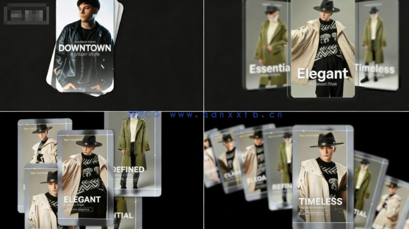 竖版卡片样式的多图轮播展示动画AE模板(图1)