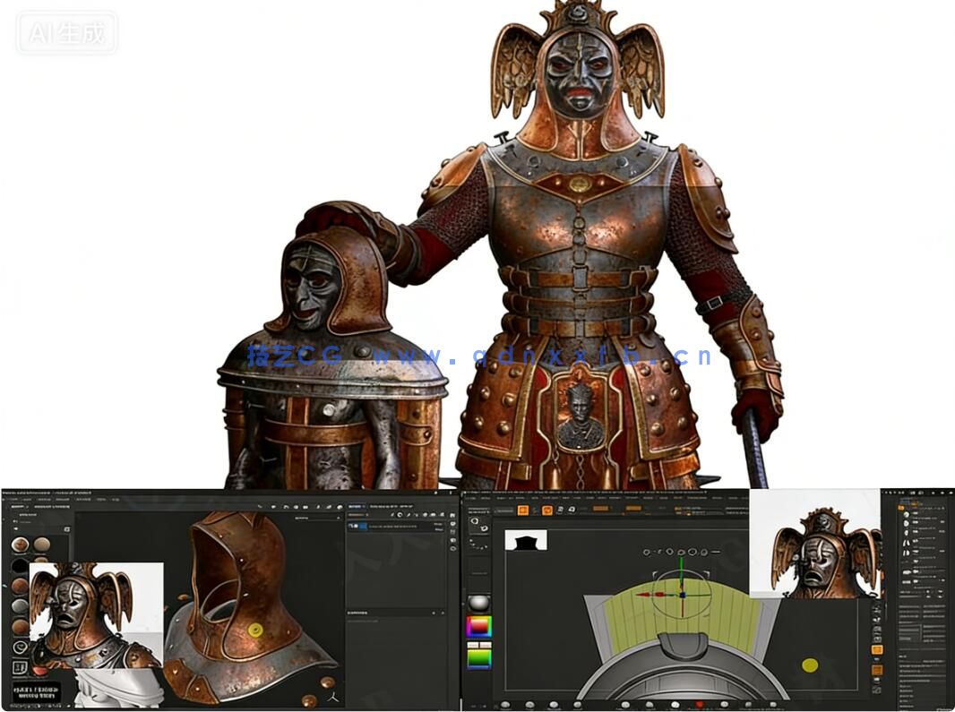 【中文字幕】ZBrush 3A级神话游戏角色硬表面雕刻建模全流程视频(图1)