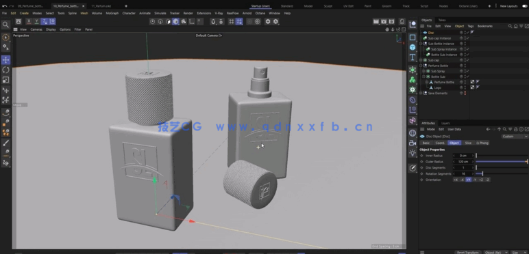 Cinema 4D逼真香水瓶产品完整实例制作视频教程(图4)