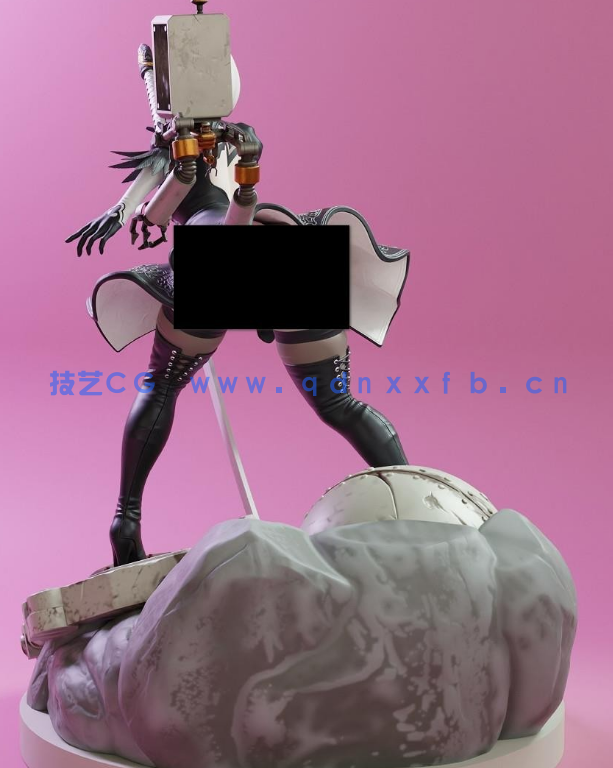 [3D打印人物] 尤尔哈2B与机器人随从《尼尔：机械纪元》游戏角色雕刻手办3D(图3)