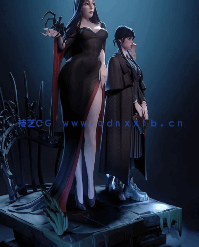 [3D打印人物] 星期三·亚当斯与魔蒂夏·亚当斯《星期三》影视角色雕刻手办3D(图3)