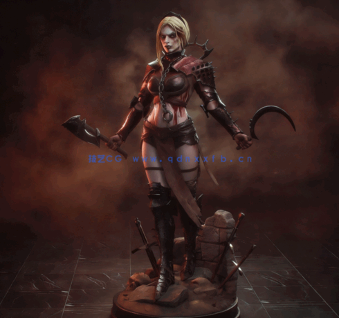 [3D打印人物] 暗黑女战士Clang角色雕刻手办3D打印模型(图1)