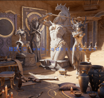 [室内设计] 沙漠地下城华丽古文明室内建筑场景3D模型库(图1)