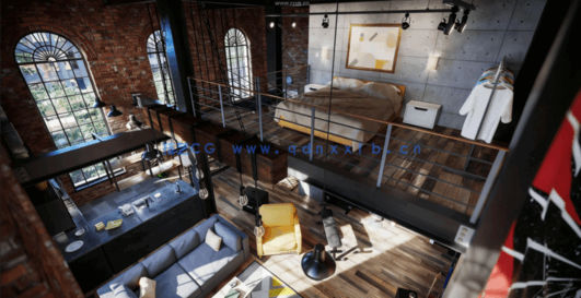 [室内设计] 现代风格设计师艺术家室内公寓设计3D模型(图2)