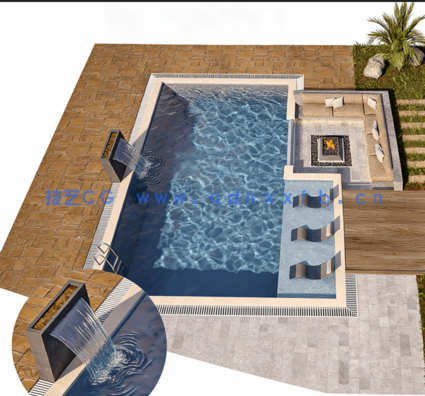 [室内设计] 超精细豪华泳池建筑设计3D模型(图2)