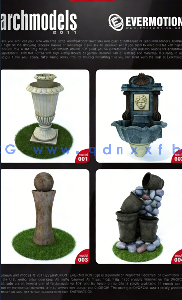 花园喷泉植物椅子3D模型 Evermotion Archmodels vol.105(图1)