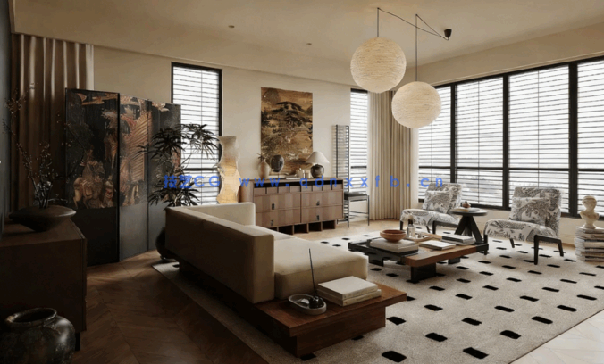 中古风家装室内装修设计效果图(图8)