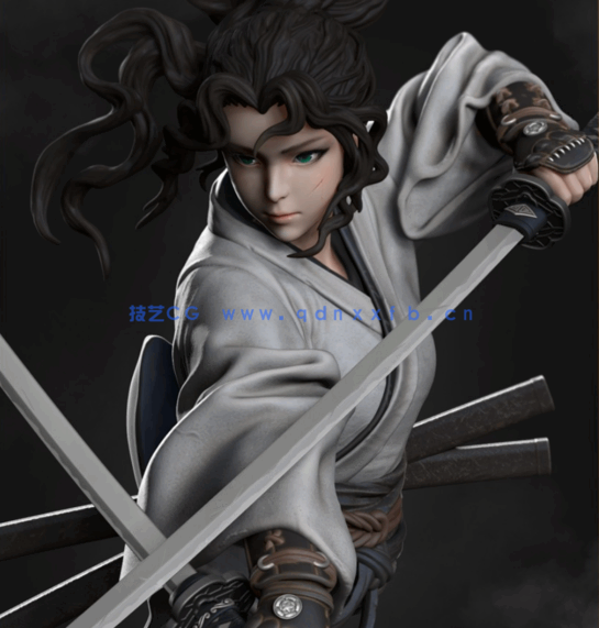 女武士持剑姿势角色雕刻手办3D打印模型(图1)