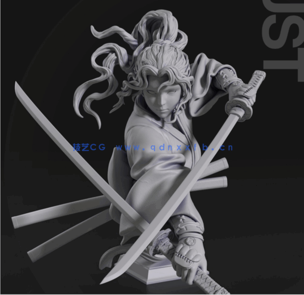 女武士持剑姿势角色雕刻手办3D打印模型(图2)