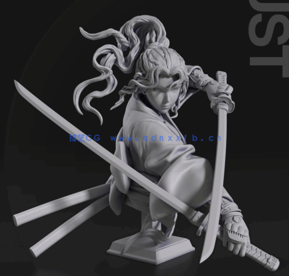 女武士持剑姿势角色雕刻手办3D打印模型(图3)