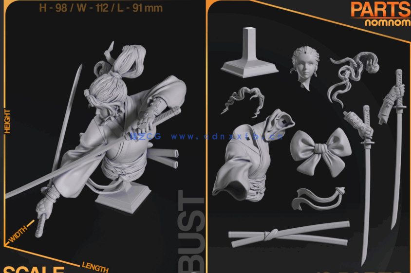 女武士持剑姿势角色雕刻手办3D打印模型(图5)