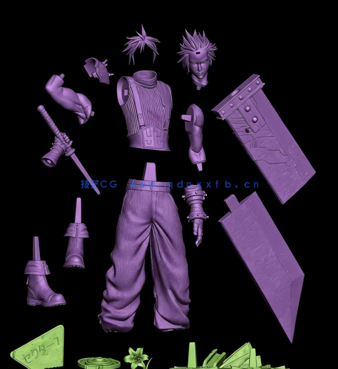 [3D打印人物] 克劳德·斯特莱夫Cloud Strife扛剑姿势《最终幻想VII》游戏角色(图5)