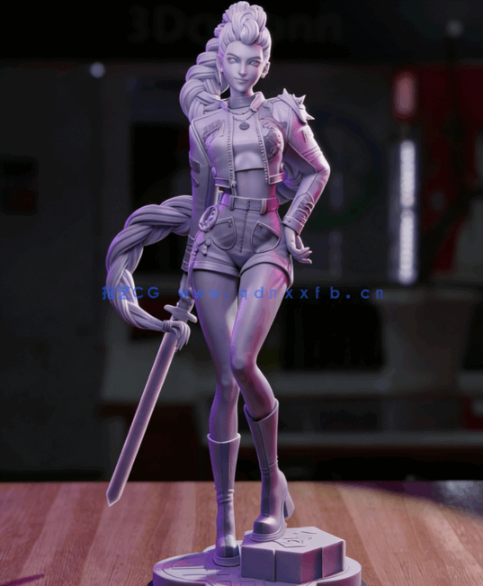  Rumi持剑《K-Pop恶魔猎人》动画角色雕刻手办3D打印模型(图3)