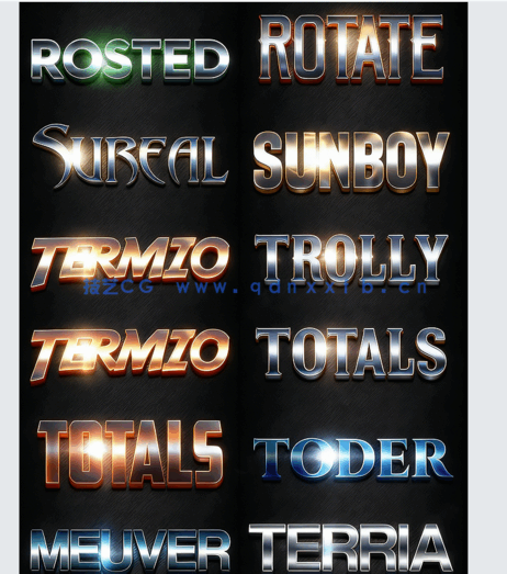 50组闪耀反光金属质感艺术特效PSD字模(图1)